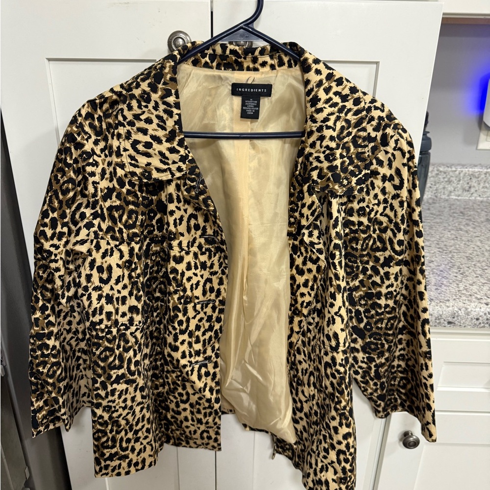 Leopard Print Blazer Jacket - Beige/Black